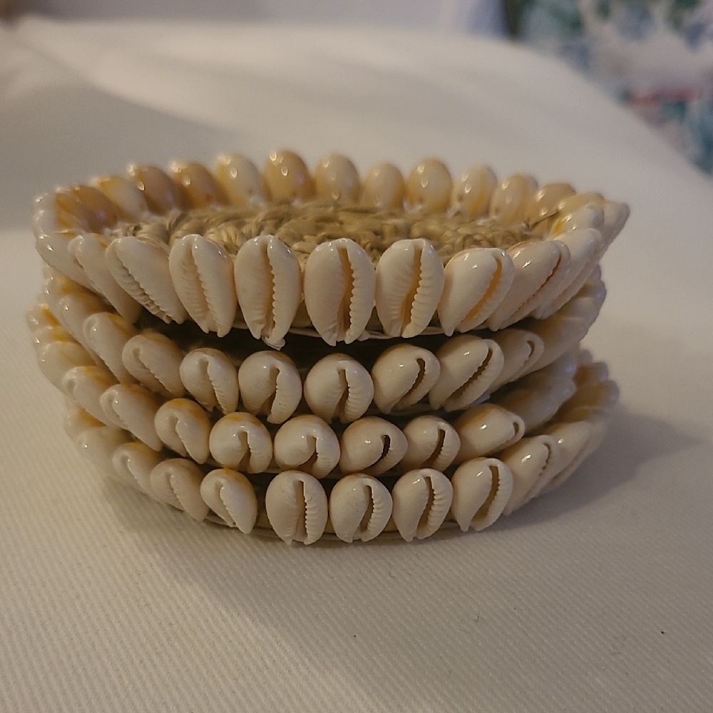 Handmade Basket Weaved and Sea Shells Coasters Set 4pcs